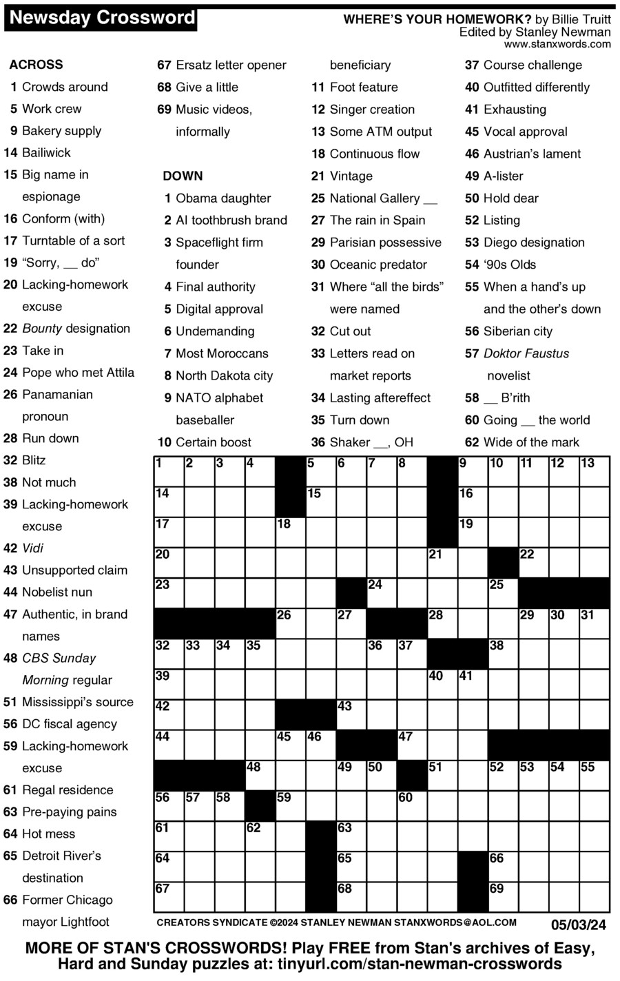 Newsday Crossword Puzzle For May 03 2024 By Stanley Newman Creators Syndicate Newsday Crossword Puzzle For May 03 2024 By Stanley Newman Creators Syndicate
