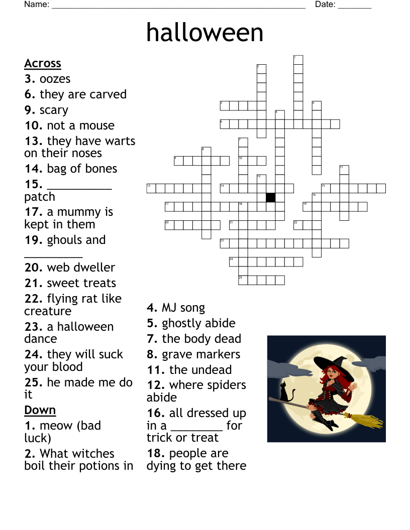 Kinder Garden Halloween Crossword Puzzles Printable