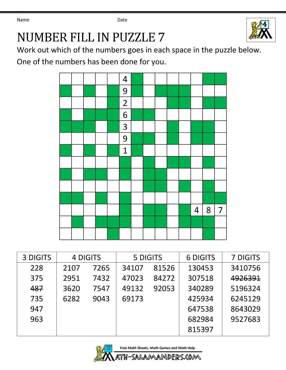 Number Fill In Puzzles Worksheets Library Number Fill In Puzzles Worksheets Library