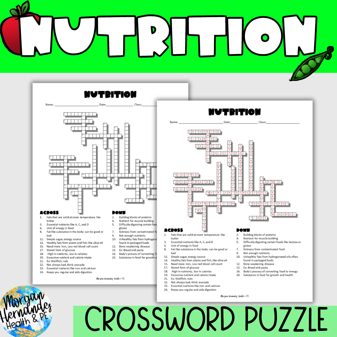 Nutrition Crossword Puzzle Made By Teachers