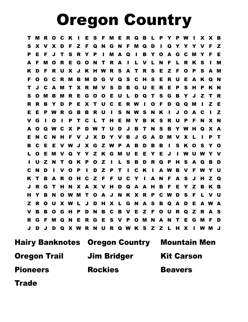 Oregon Country Word Search WordMint