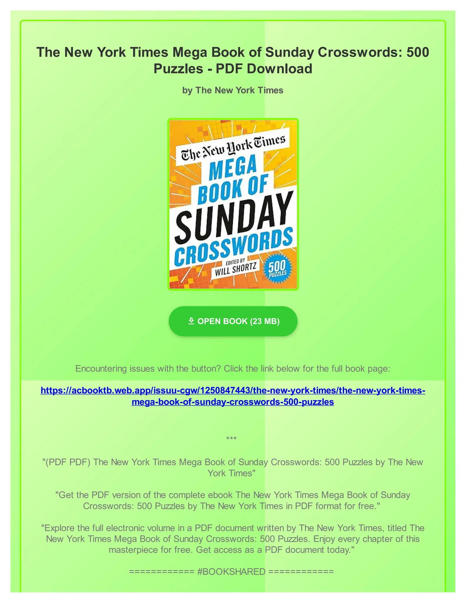 PDF PDF The New York Times Mega Book Of Sunday Crosswords 500 Puzzles By The New York Times By VitaLehnerhu Issuu PDF PDF The New York Times Mega Book Of Sunday Crosswords 500 Puzzles By The New York Times By VitaLehnerhu Issuu