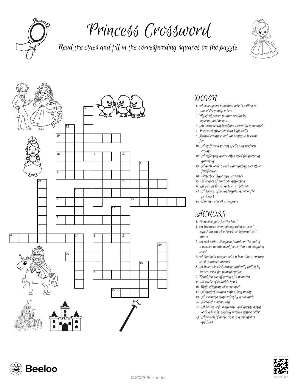 Princess Crossword Beeloo Printable Crafts And Activities For Kids