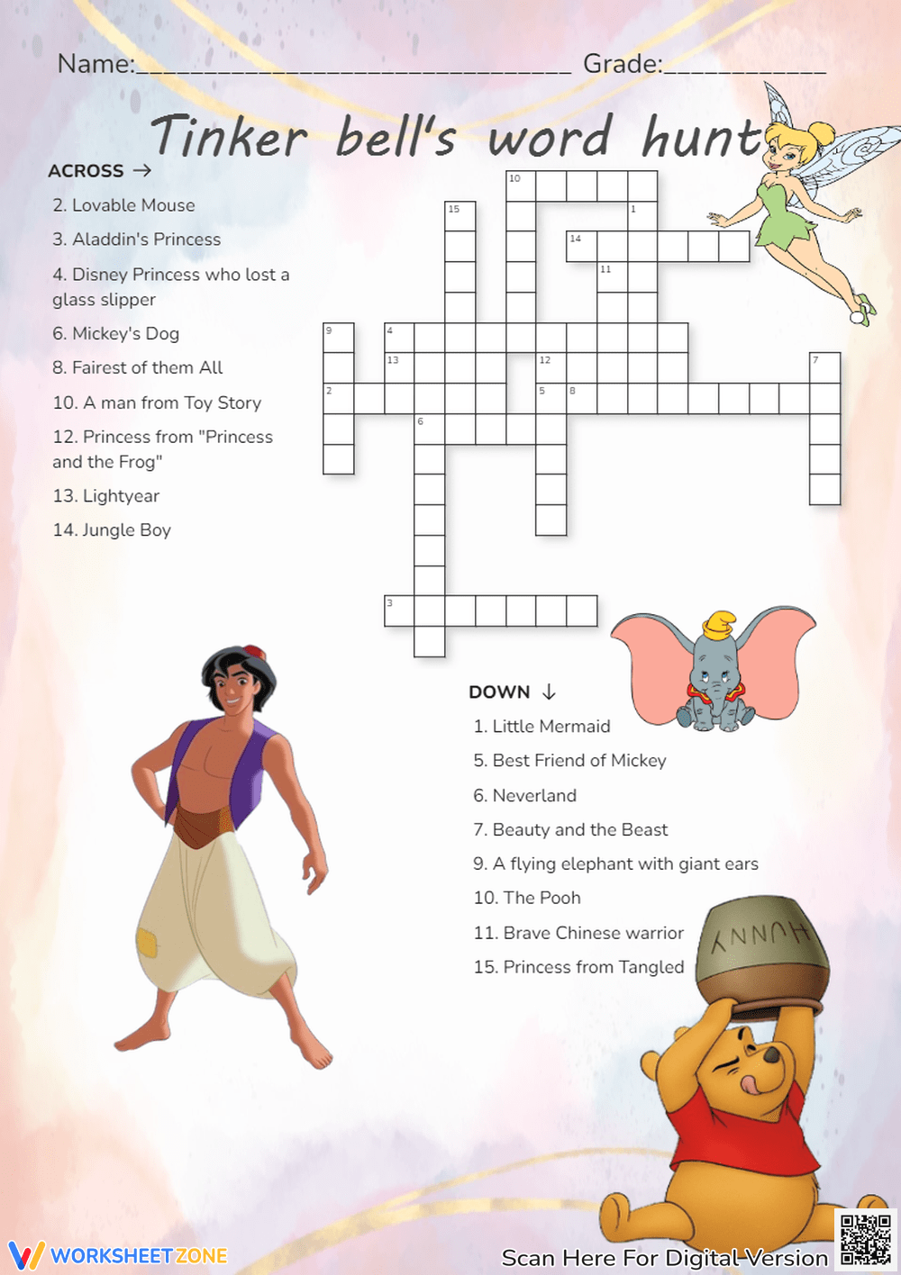 printable disney crossword puzzles worksheets download