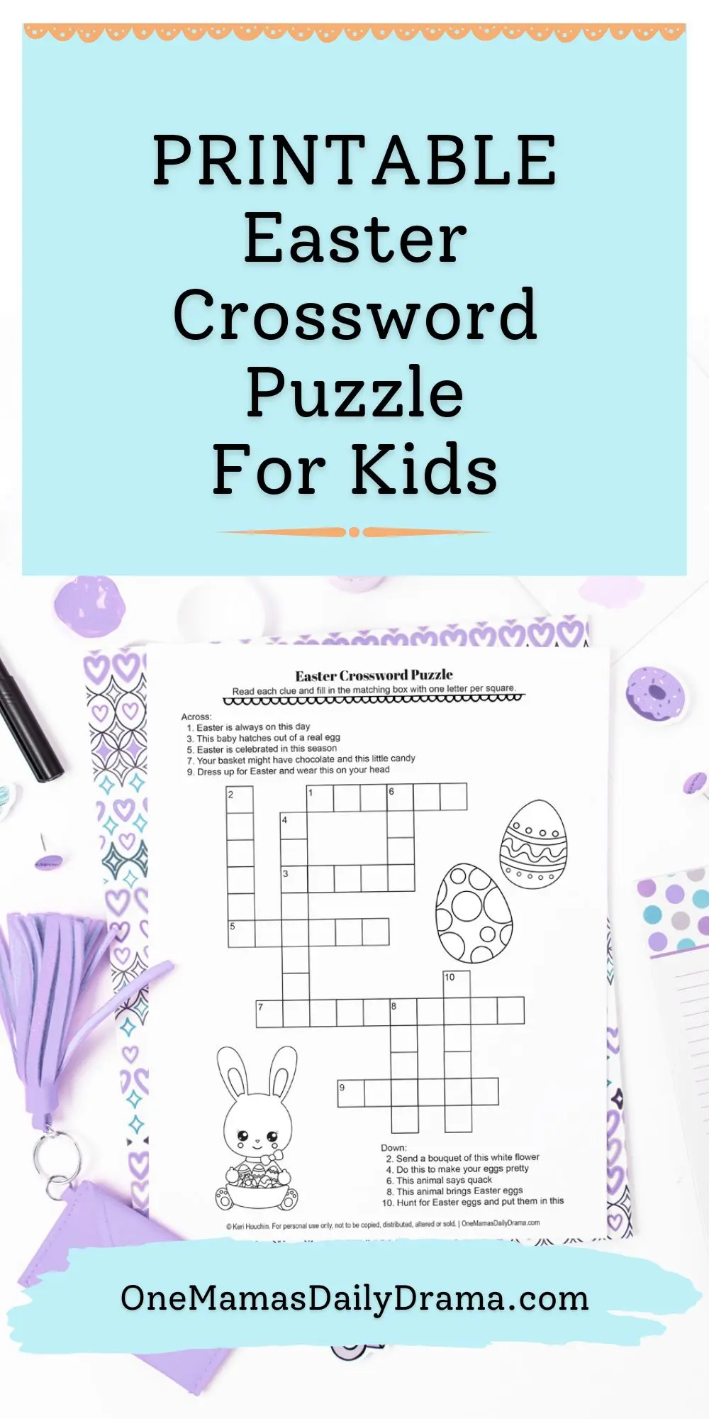 printable easter crossword puzzle with answer key for kids