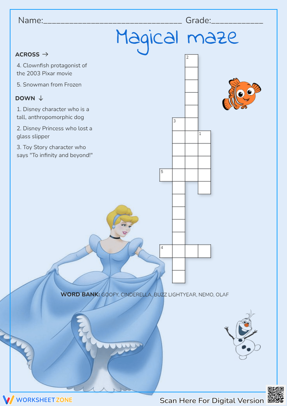 Printable Grade 2 Disney Crossword Puzzles Worksheets