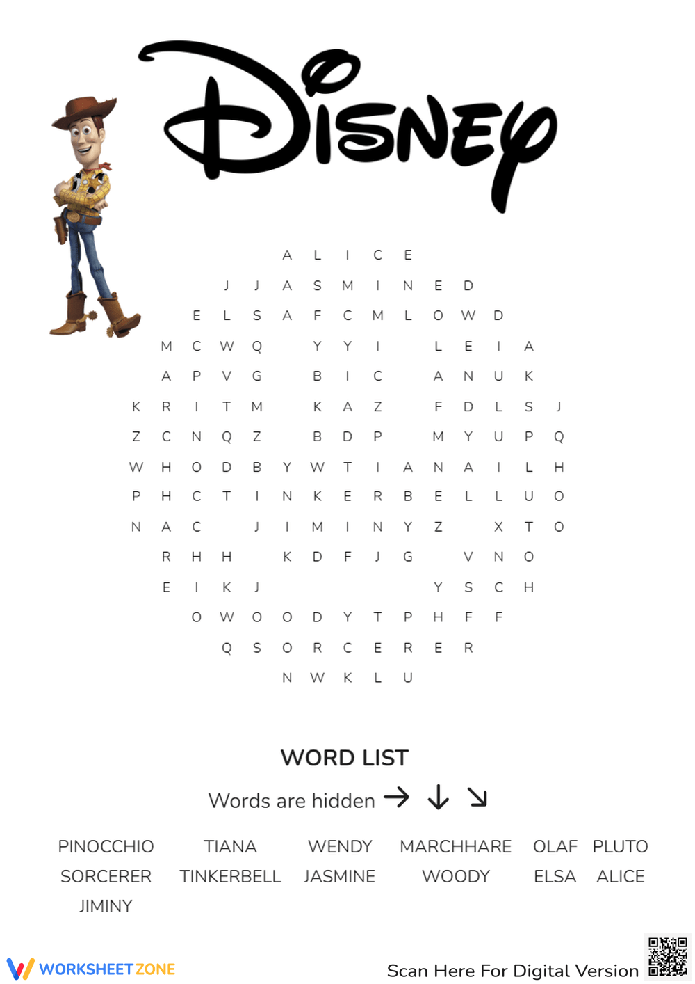 Printable Grade 3 Disney Word Search Worksheets Download