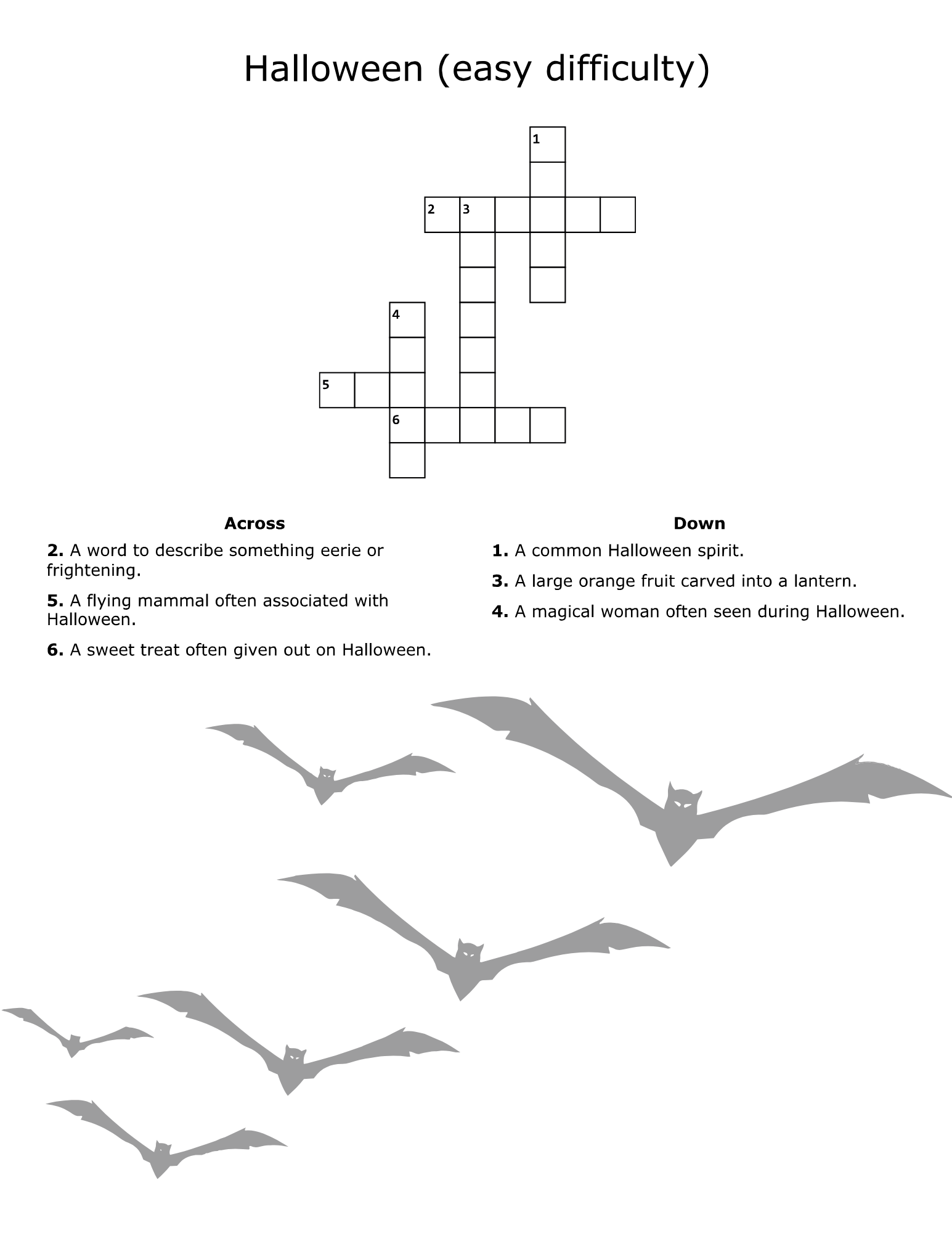 Halloween Crossword Puzzle Black and White Printable