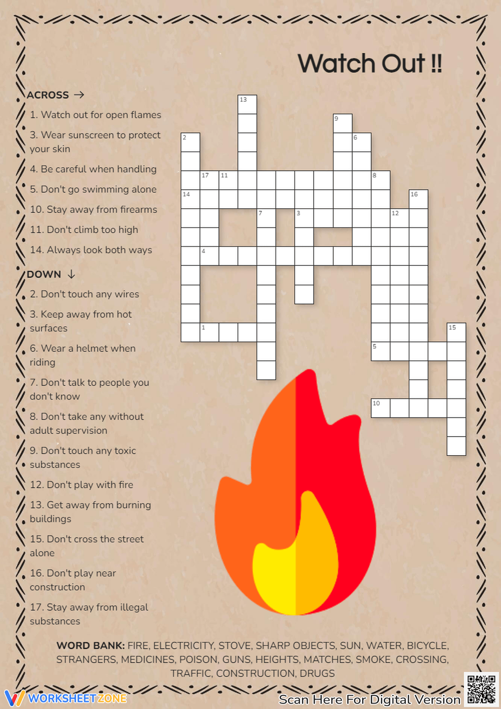 Printable Safety Crossword Puzzle Worksheets
