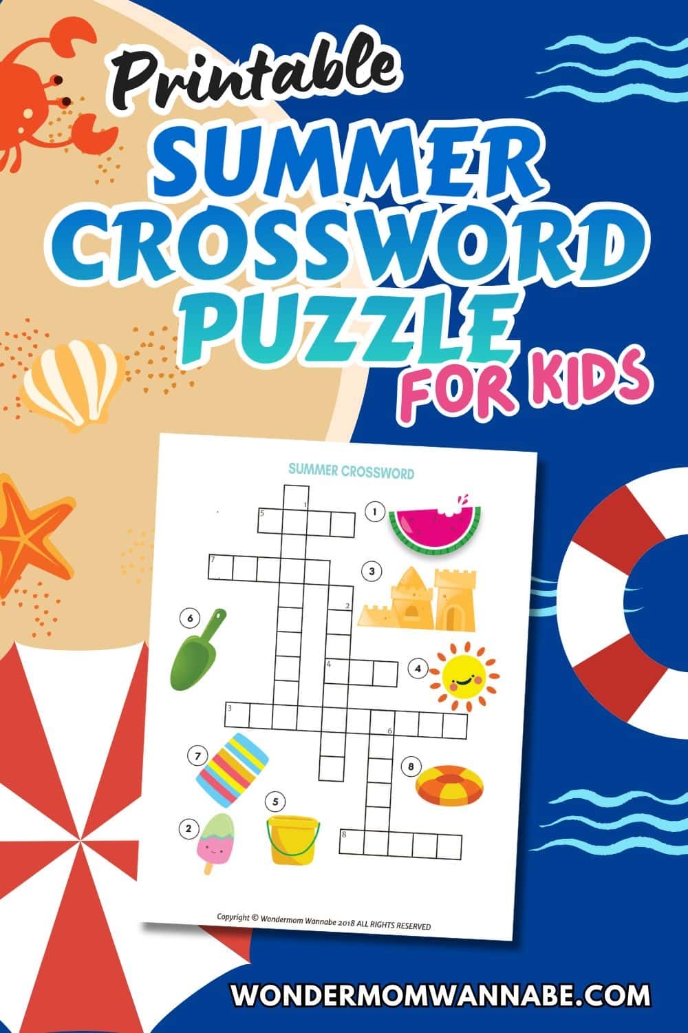 Printable Summer Crossword Puzzle For Kids