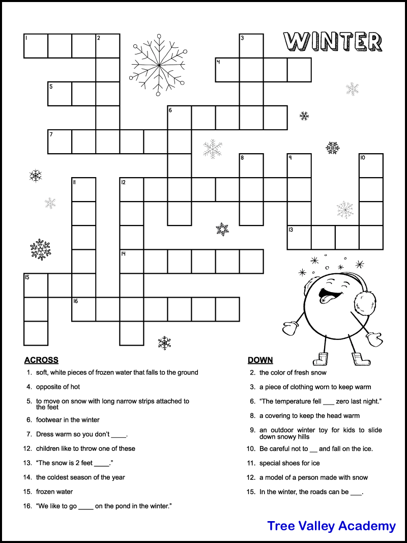 Printable Winter Crossword Puzzles For Kids Tree Valley Academy Worksheets Library Printable Winter Crossword Puzzles For Kids Tree Valley Academy Worksheets Library
