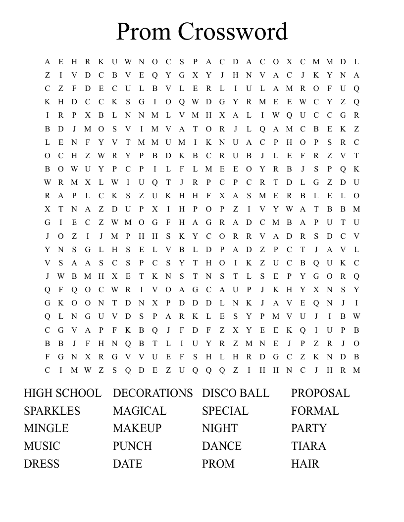 Prom Crossword Word Search WordMint