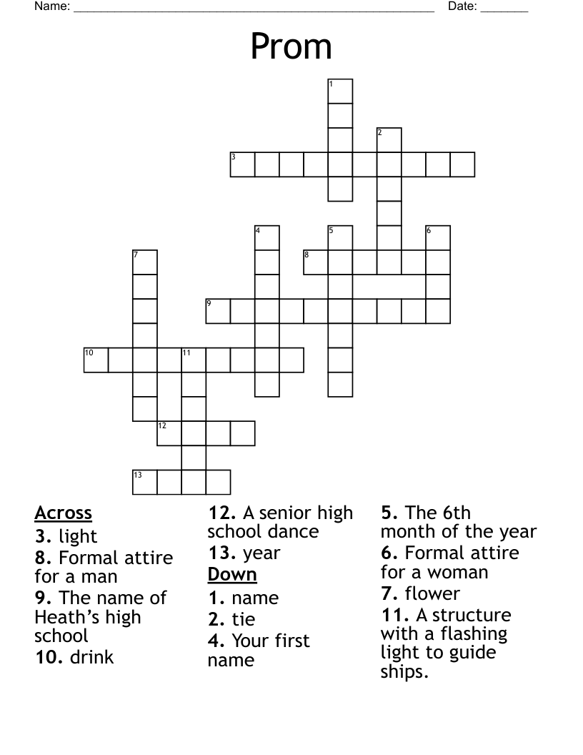 Prom Crossword WordMint