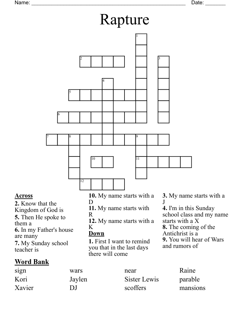 Rapture Crossword WordMint