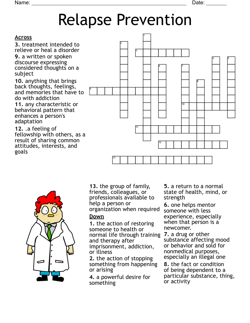 Recovery Crossword Puzzle WordMint