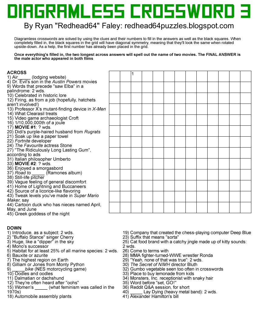 Free Printable Diagramless Crosswords Free Printable Diagramless Crosswords