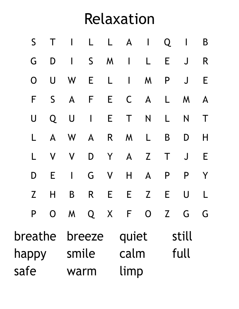 Relaxation Crossword Printable