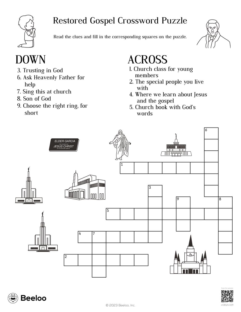 Restored Gospel Crossword Puzzle Beeloo Printable Crafts And Activities For Kids