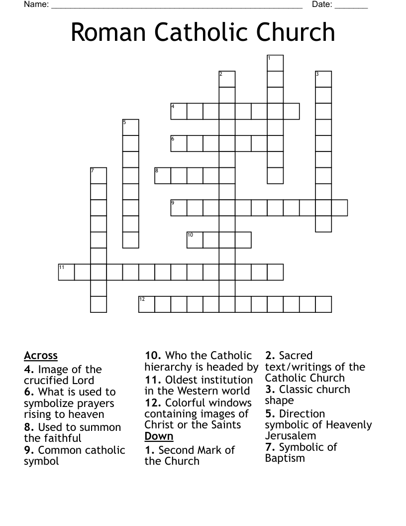Roman Catholic Church Crossword WordMint