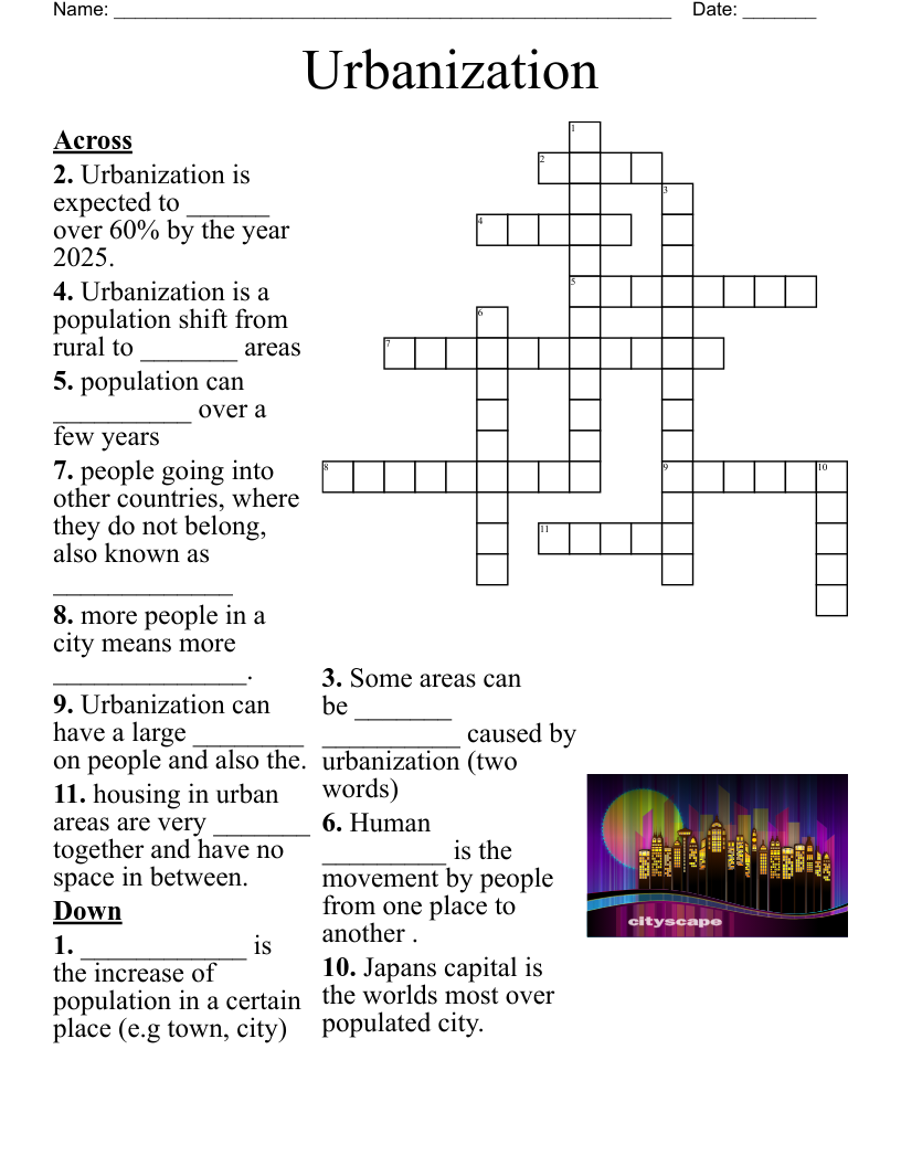 Rural And Urban Areas Crossword WordMint