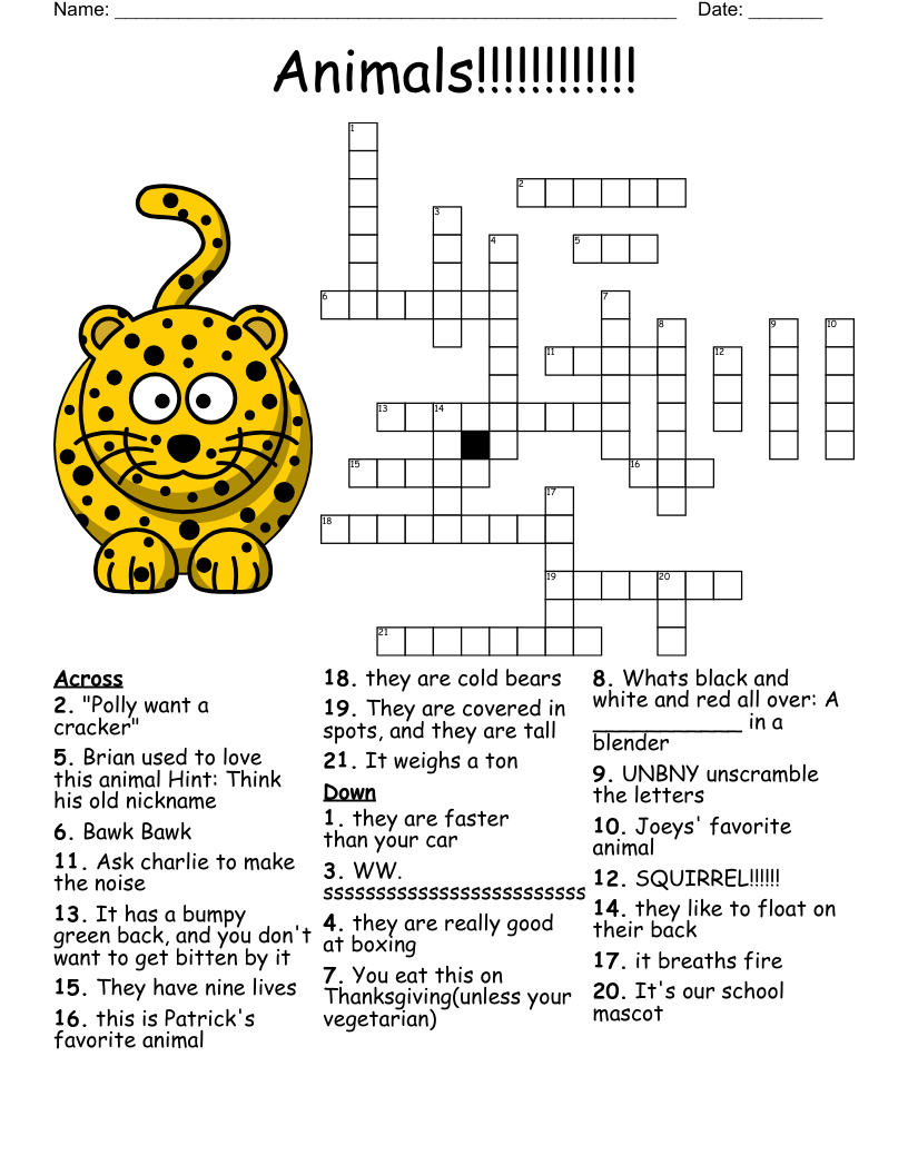 Safari Animals Crossword WordMint