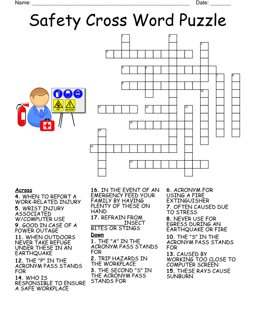 Construction Safety Activity Free Printable Crossword Puzzle