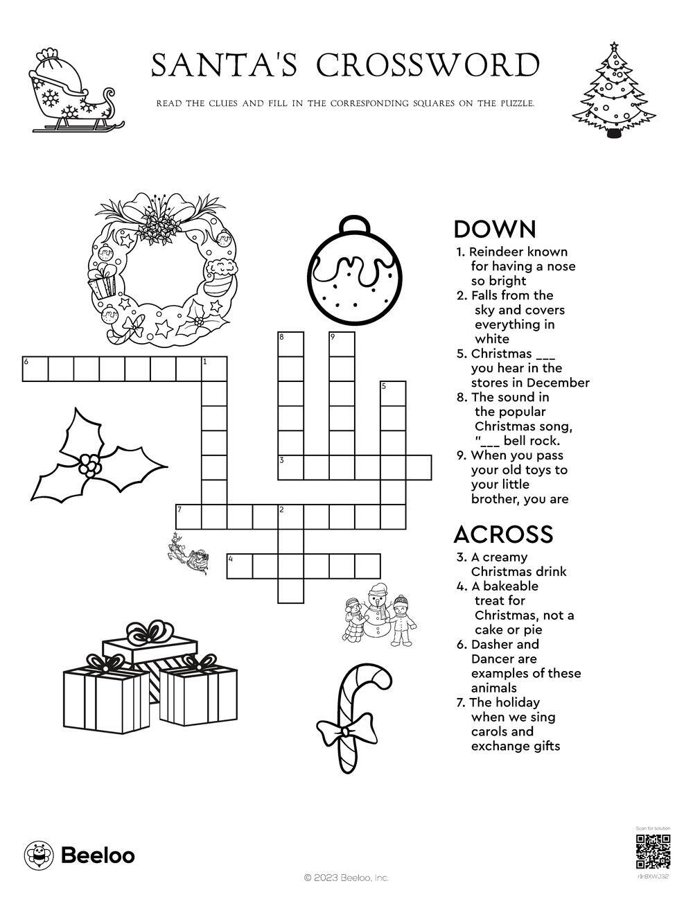 Santa s Crossword Beeloo Printable Crafts And Activities For Kids Santa s Crossword Beeloo Printable Crafts And Activities For Kids