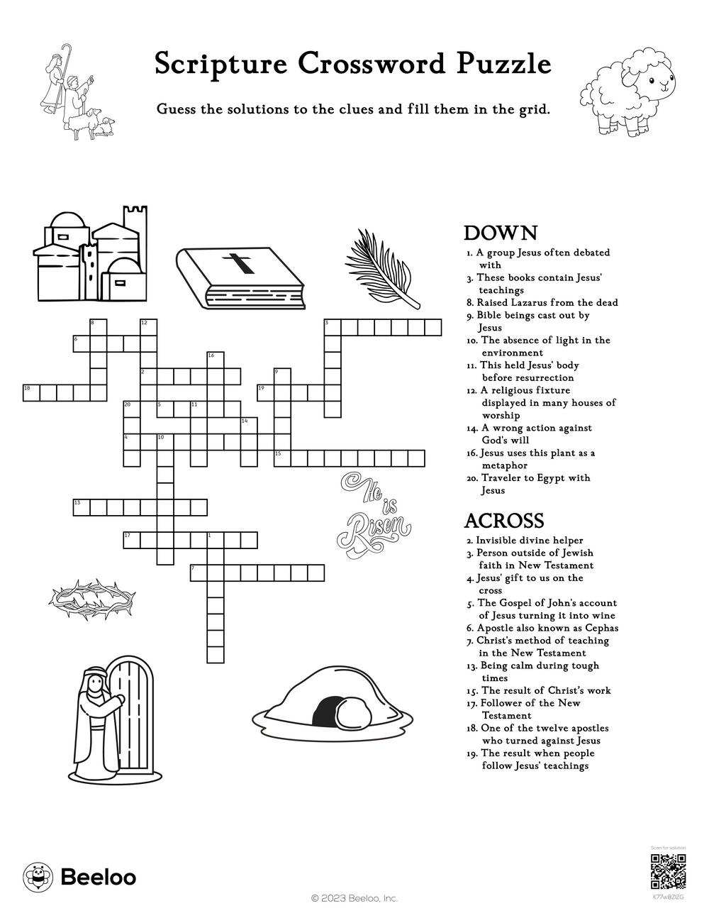 Scripture Crossword Puzzle Beeloo Printable Crafts And Activities For Kids