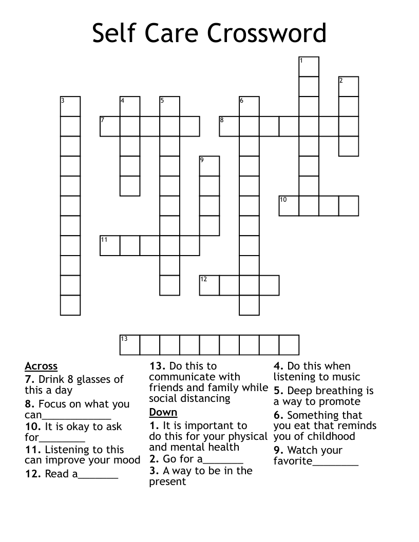 Self Care Crossword WordMint