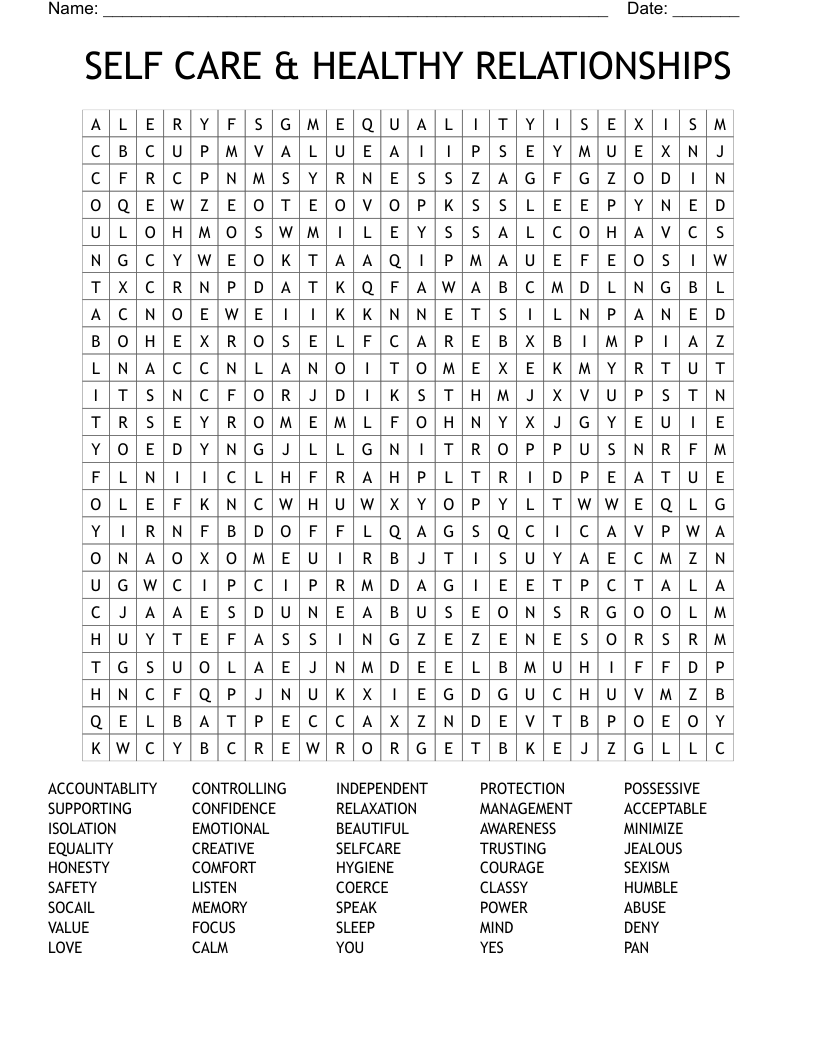 Free Printable Self-Care Crossword Puzzle