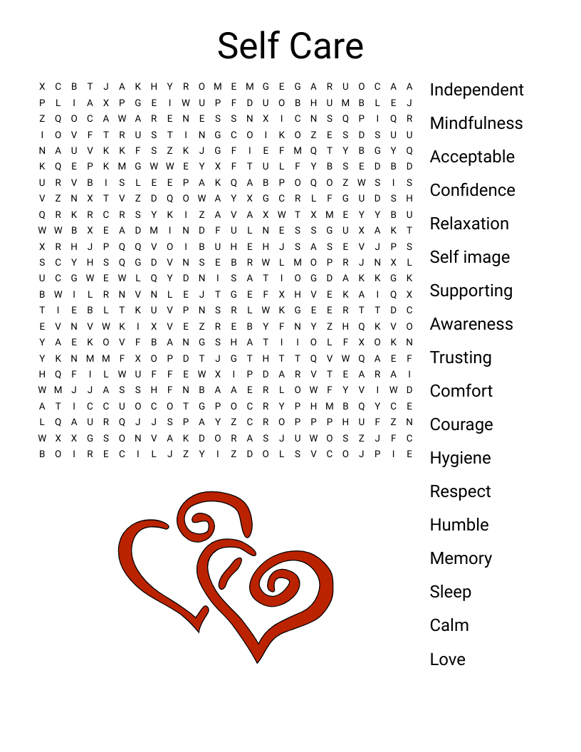 Self Care Word Search WordMint