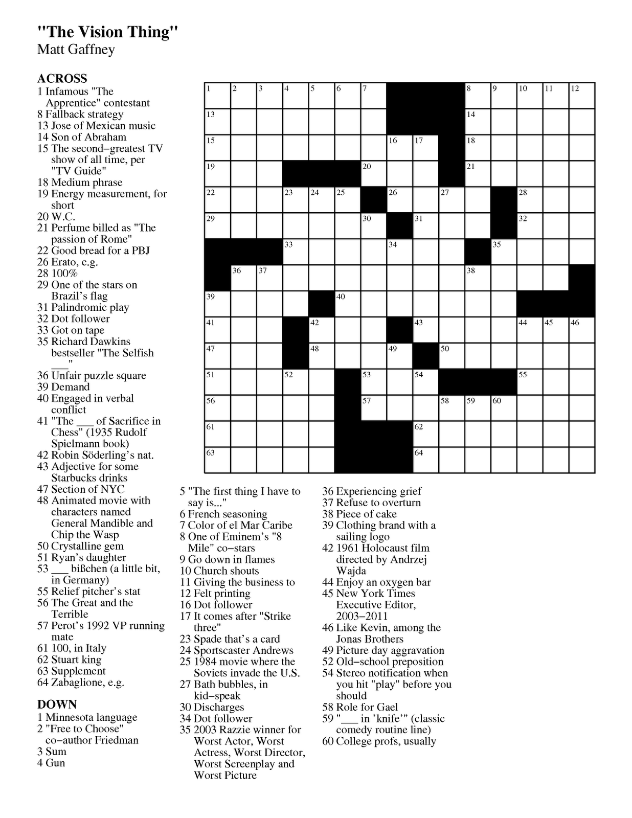 September 2011 Matt Gaffney s Weekly Crossword Contest Page 3
