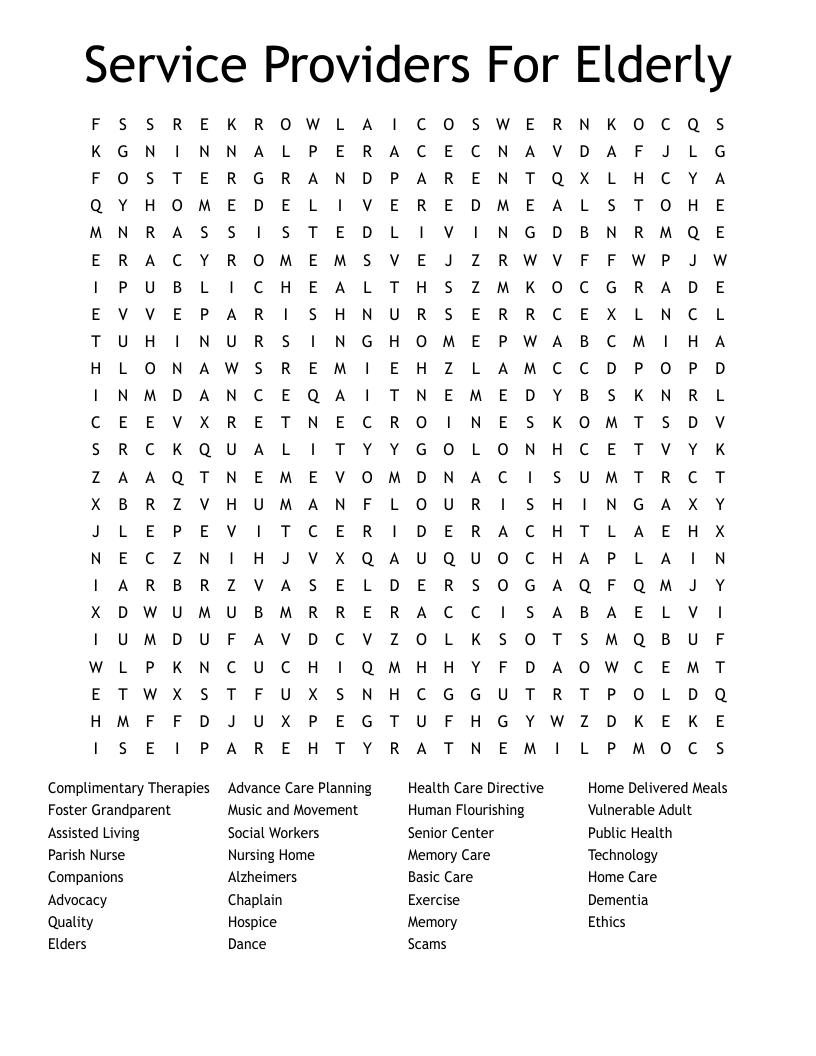 Elderly Crossword Puzzle Printable