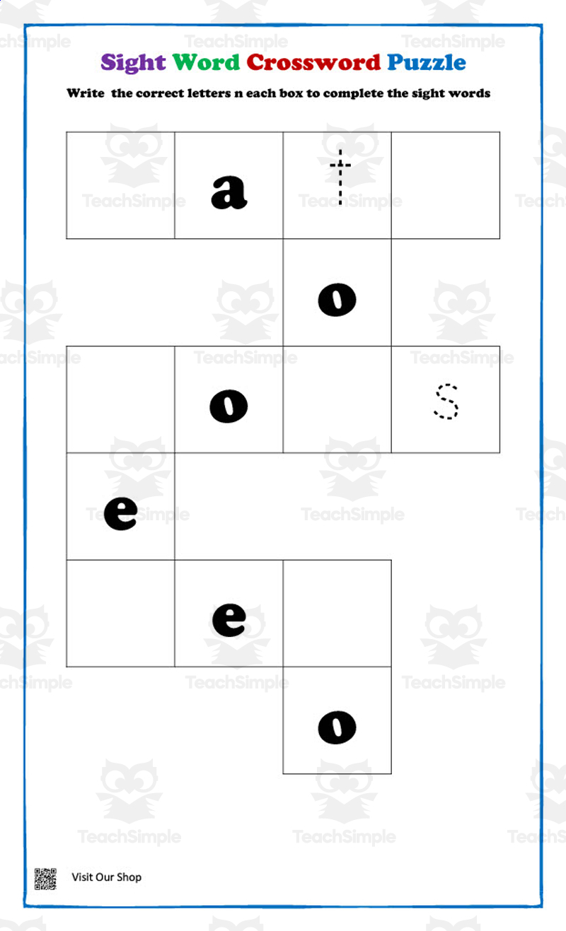 Sight Word Crossword Puzzle By Teach Simple Sight Word Crossword Puzzle By Teach Simple