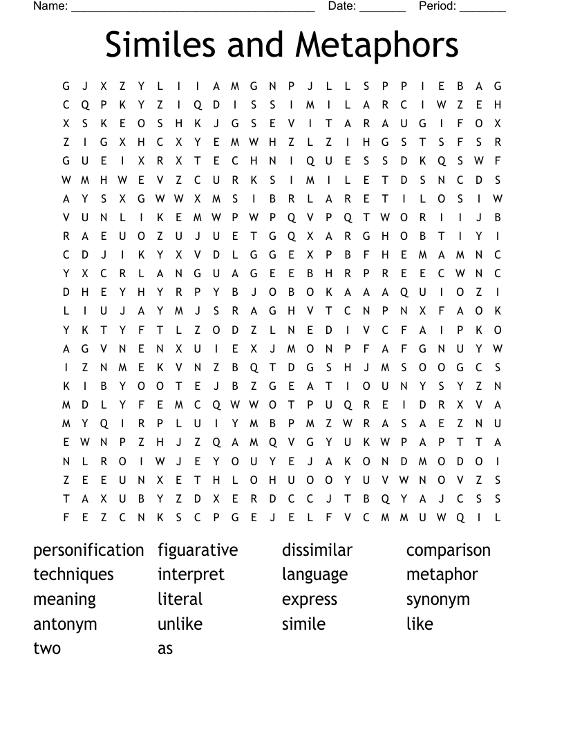 Similes And Metaphors Word Search WordMint