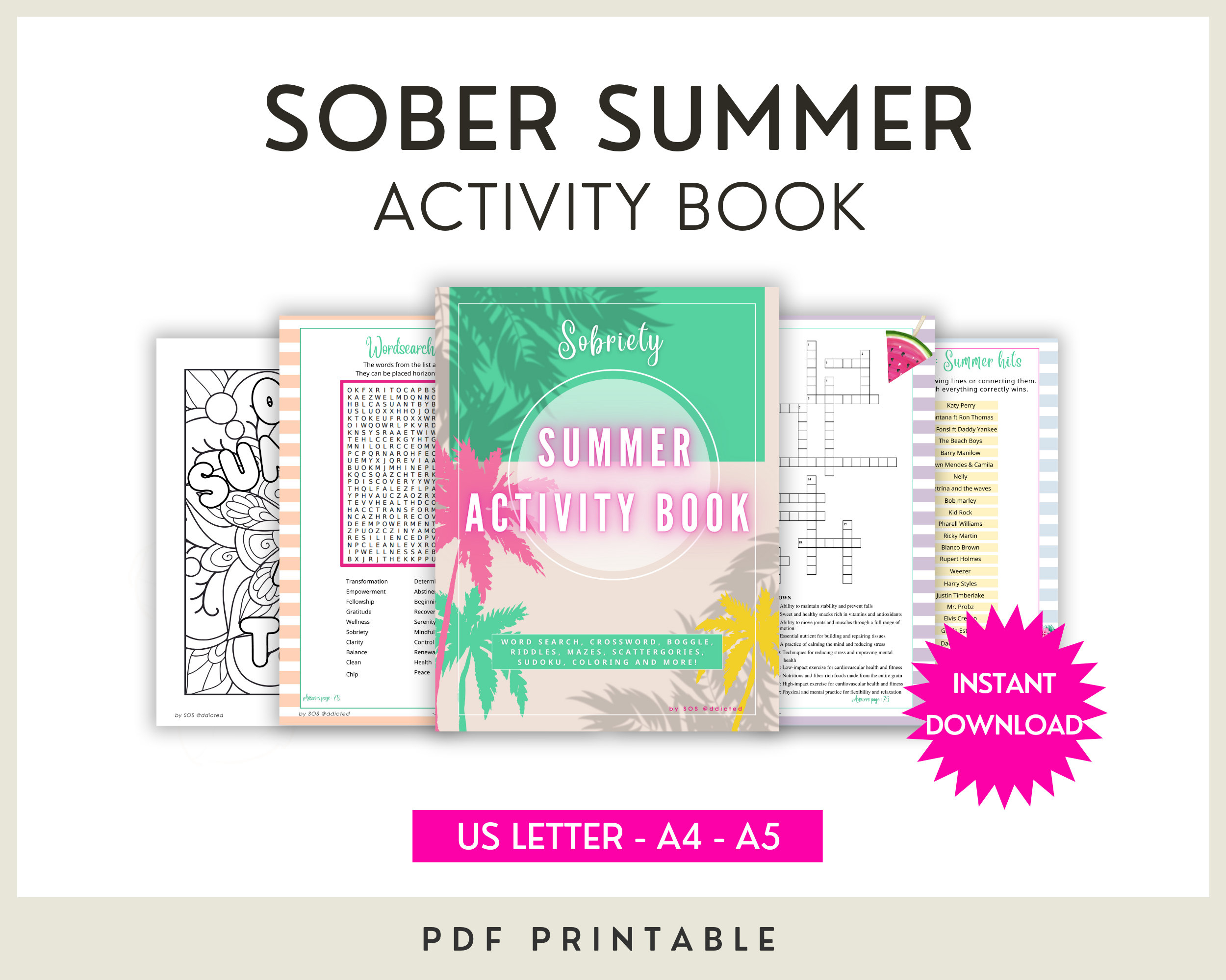 Sobriety Activity Summer Book With Addiction Recovery Games 