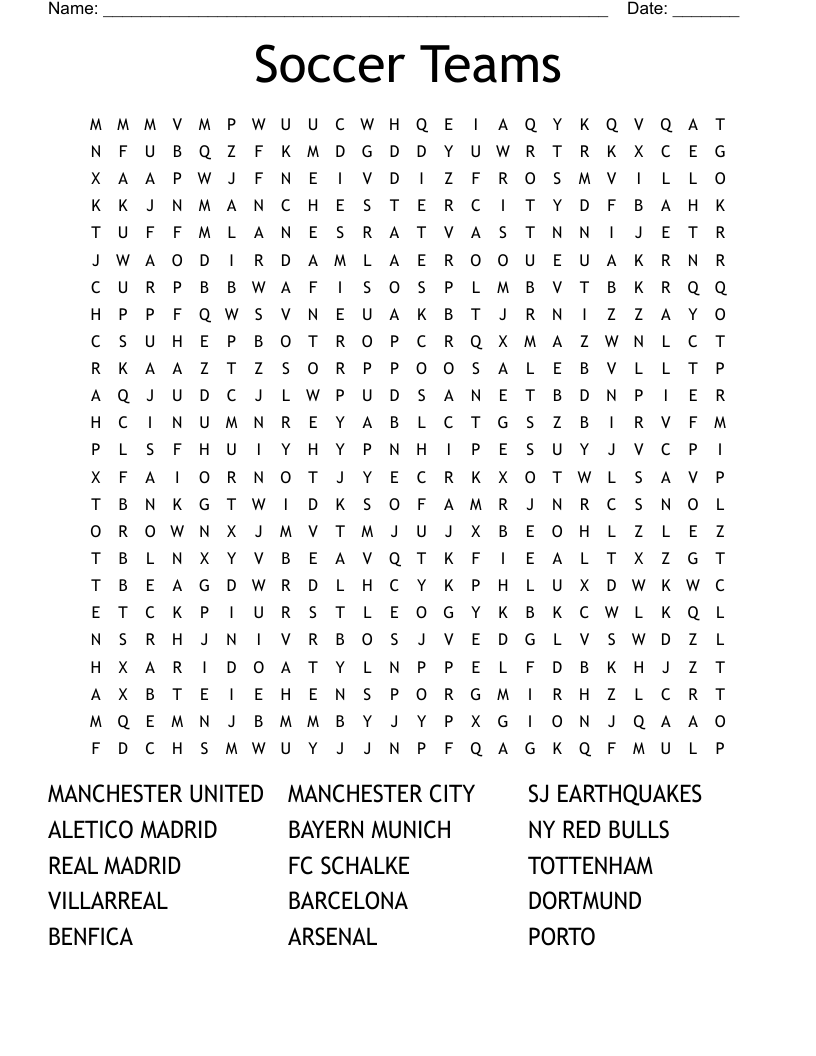Soccer Crosswords Word Searches Bingo Cards WordMint