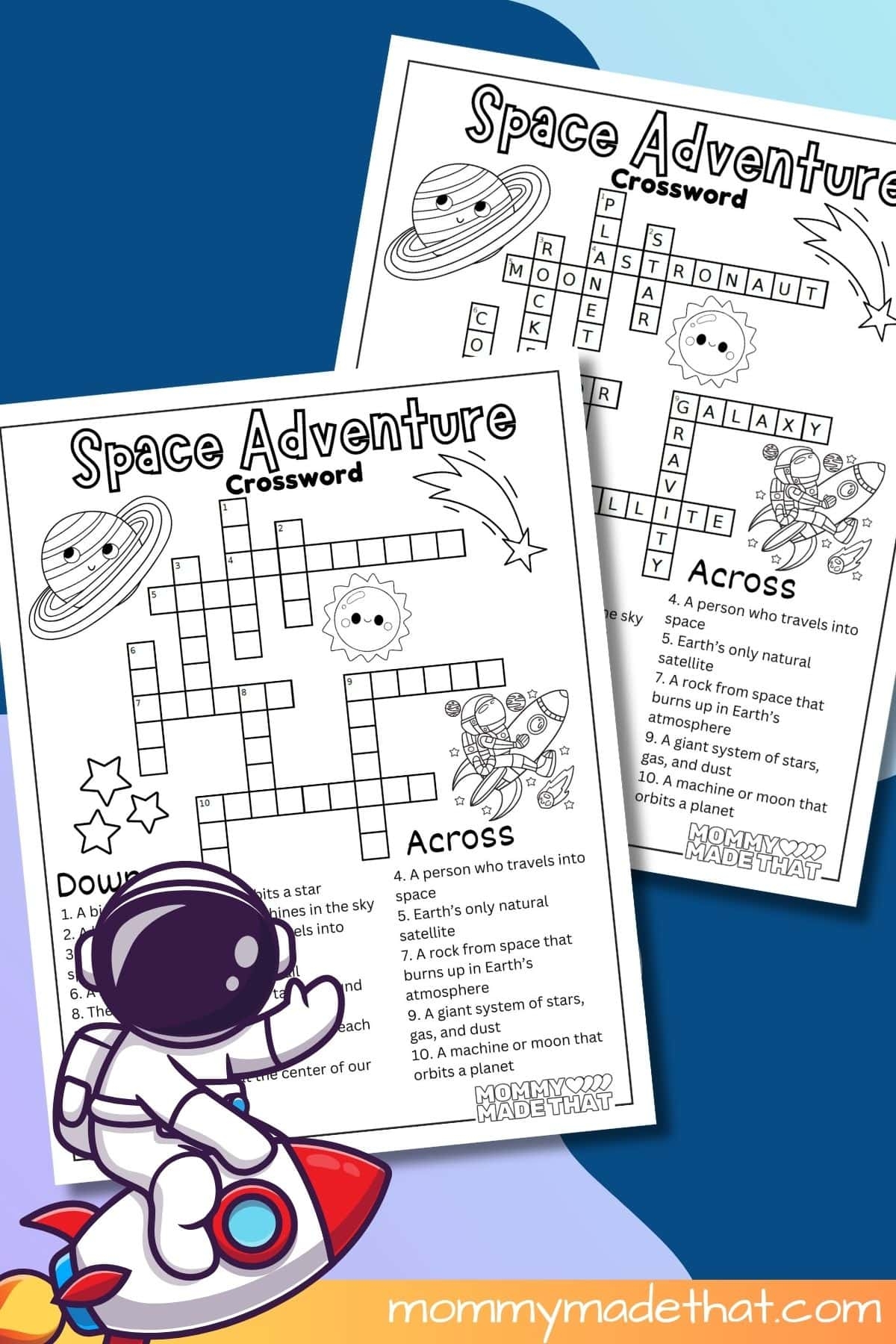 space crossword puzzle for kids free printable answer key