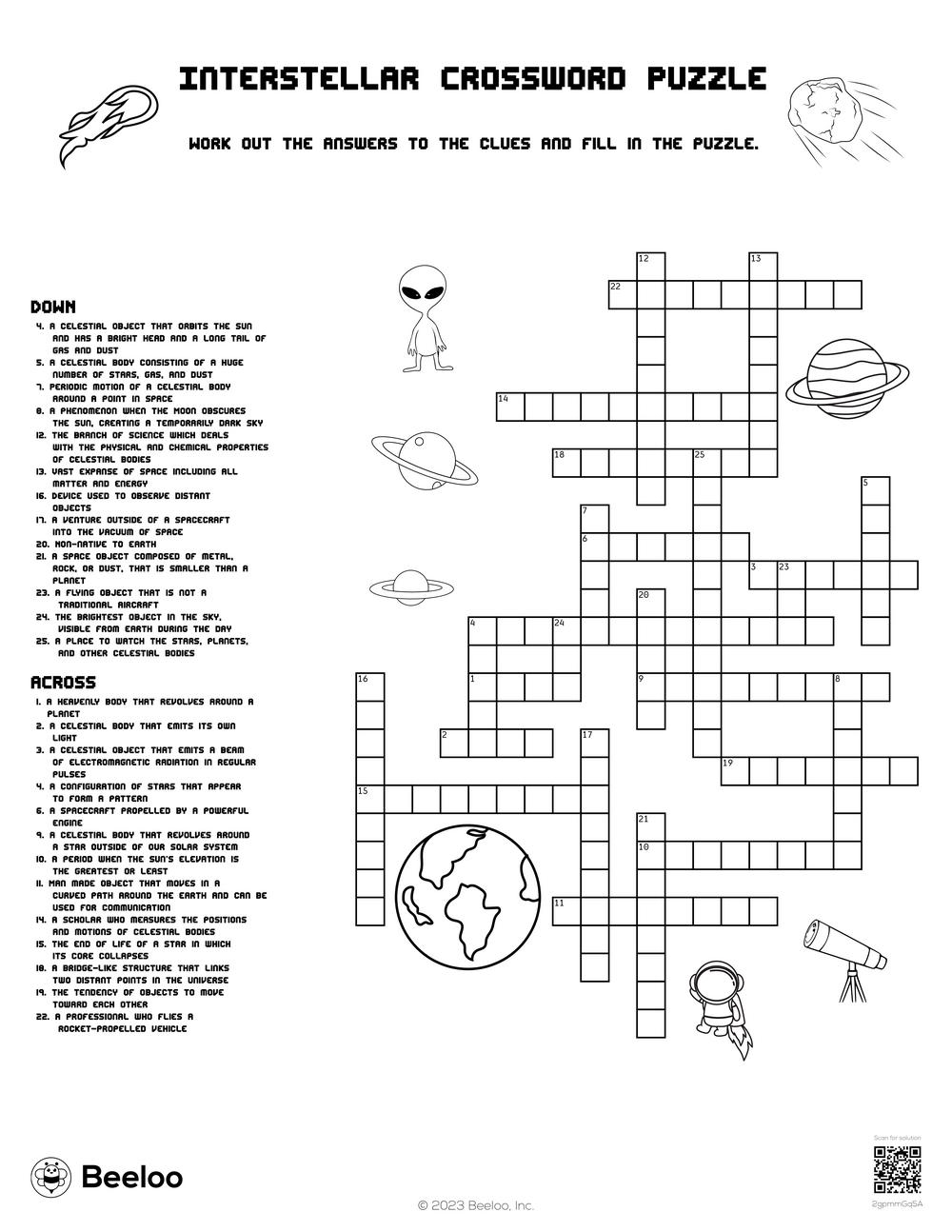 Space themed Crossword Puzzles Beeloo Printable Crafts And Activities For Kids