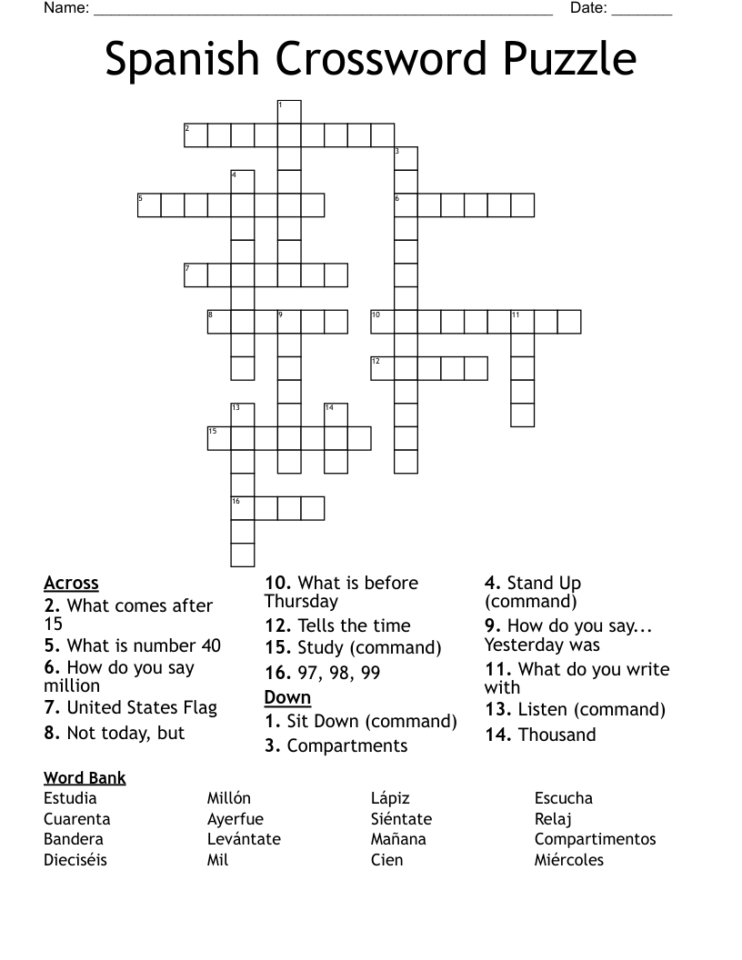 Spanish Crossword Puzzle WordMint