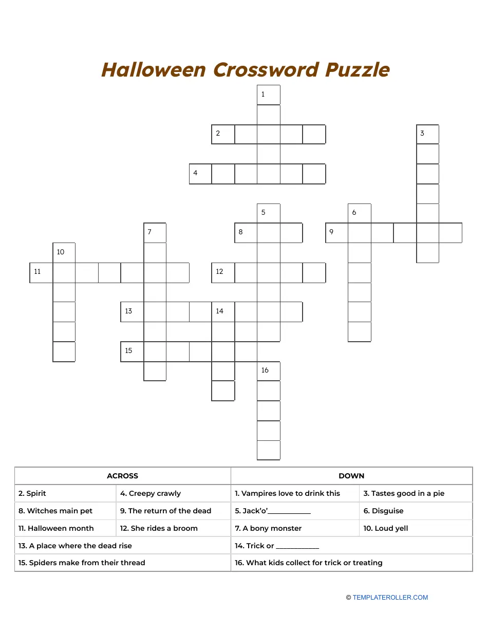Halloween Printable Crosswords with Answer Sheet
