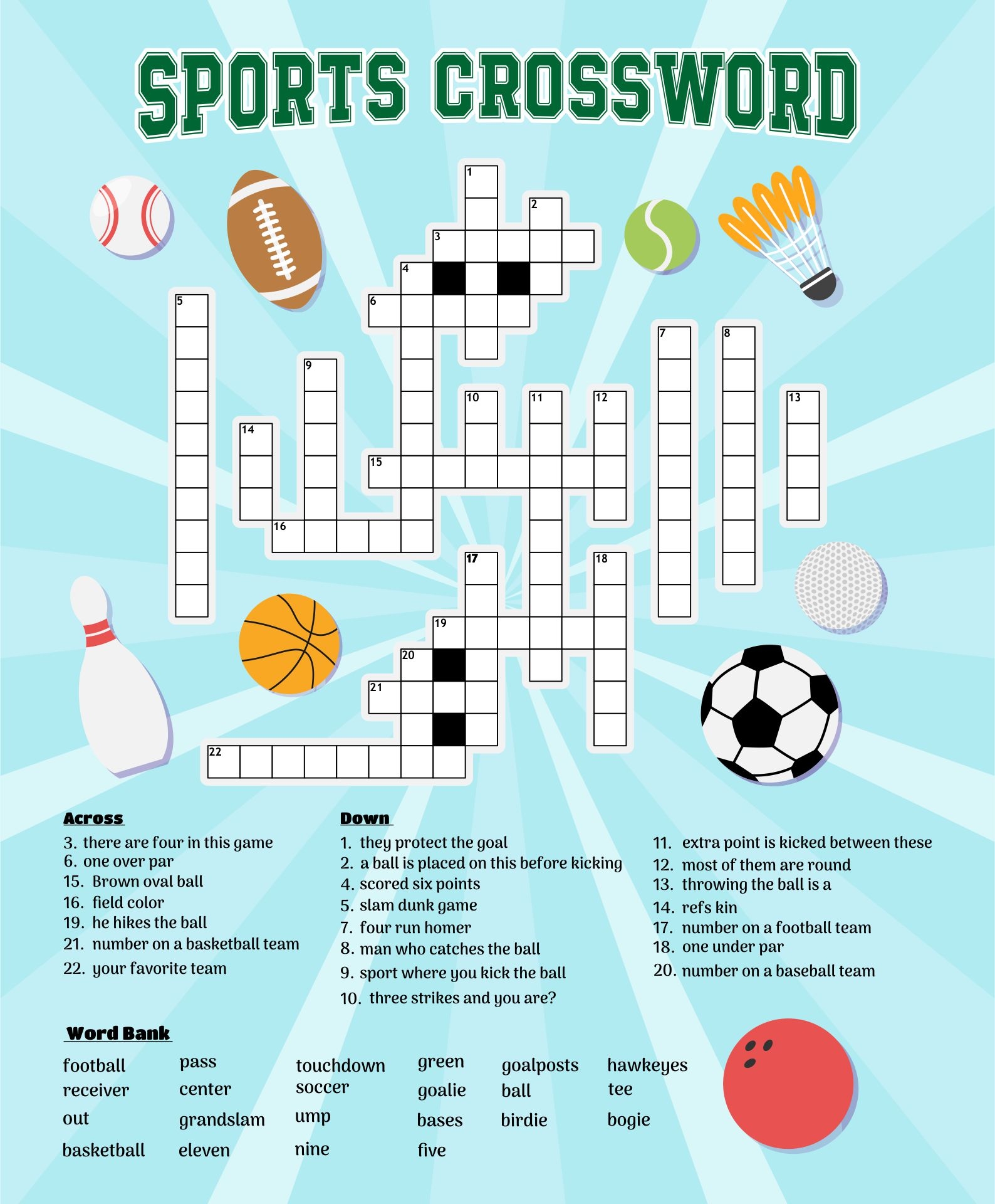 Free Printable Sports Crossword Puzzles