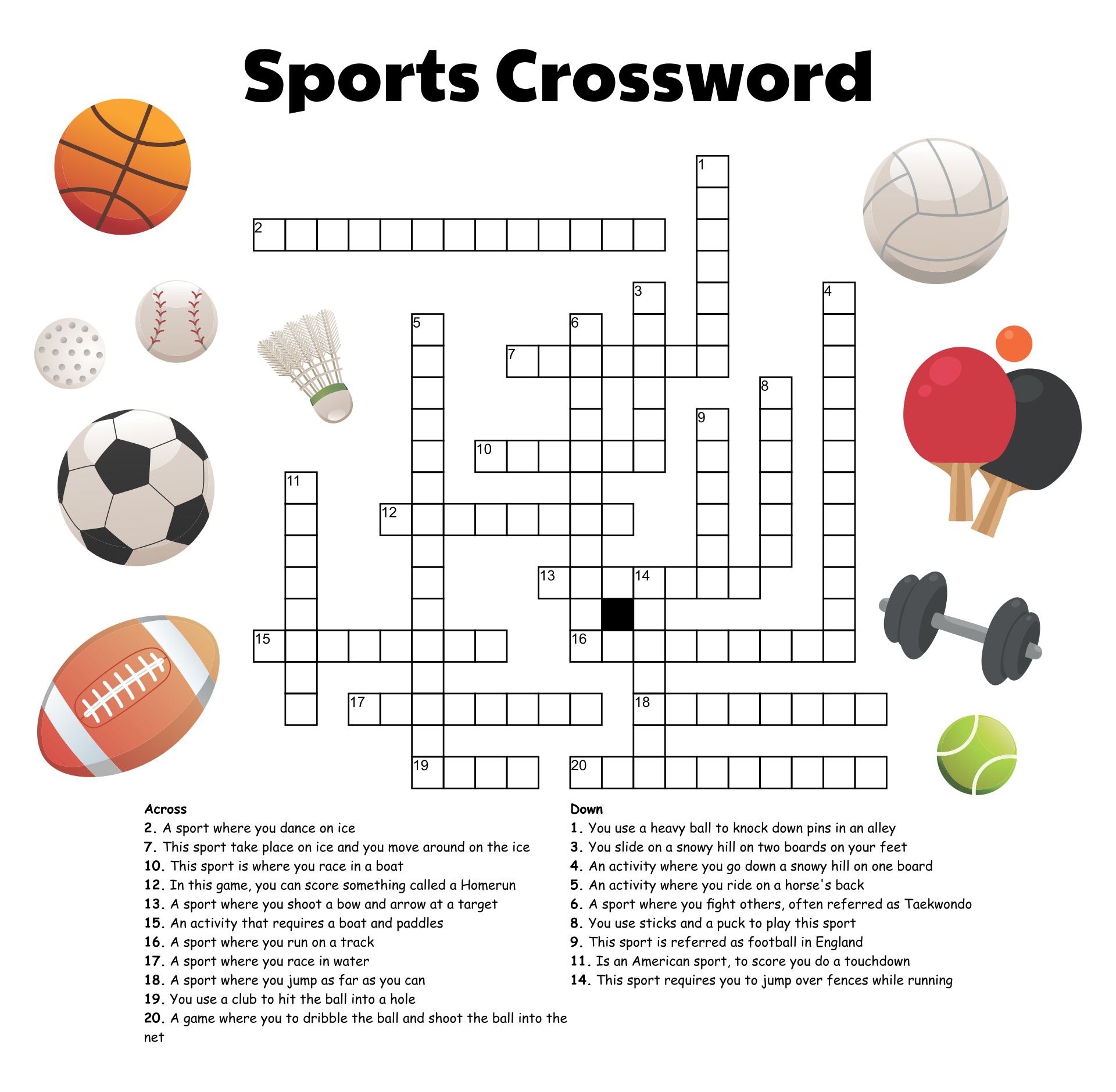 Sports Crossword Puzzle Beeloo Printable Crafts And Activities Worksheets Library