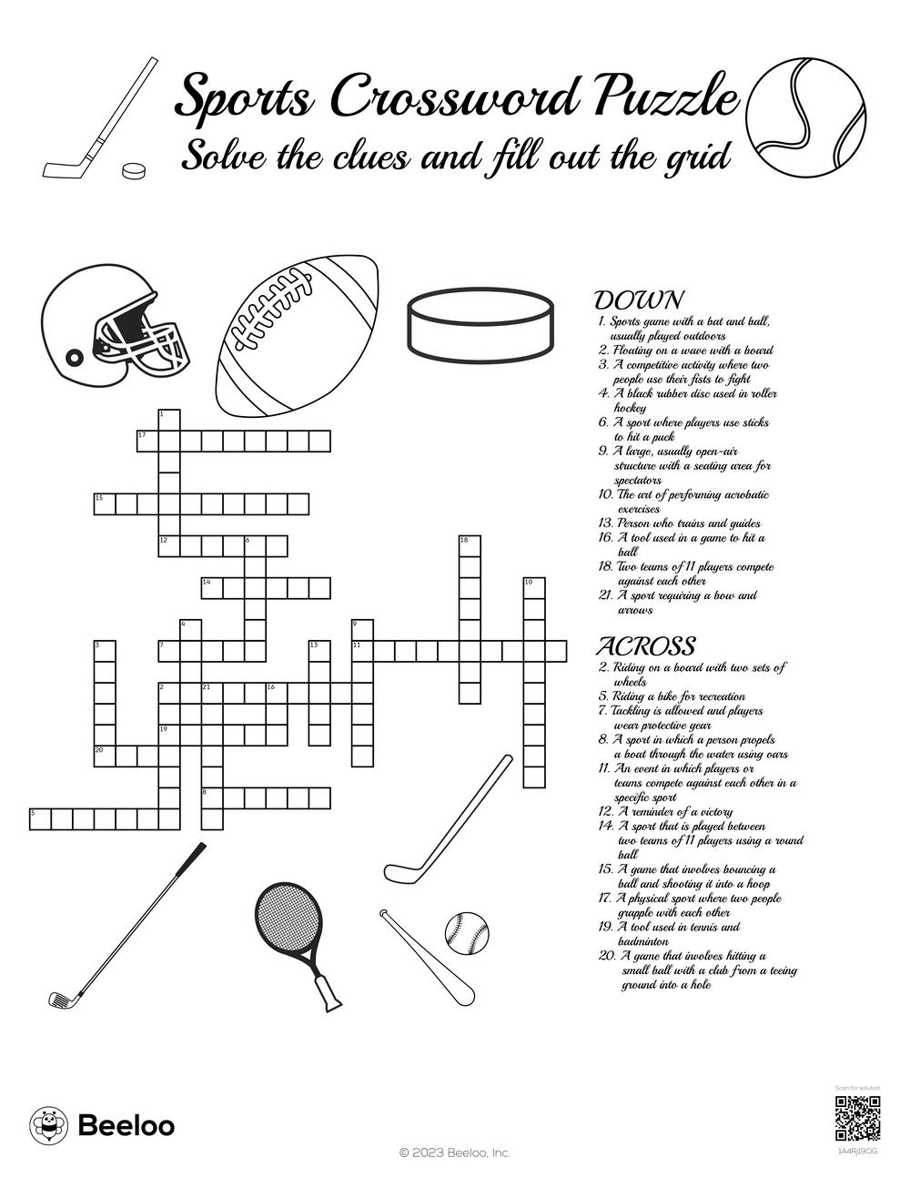 sports themed crossword puzzles beeloo printable crafts and activities for kids