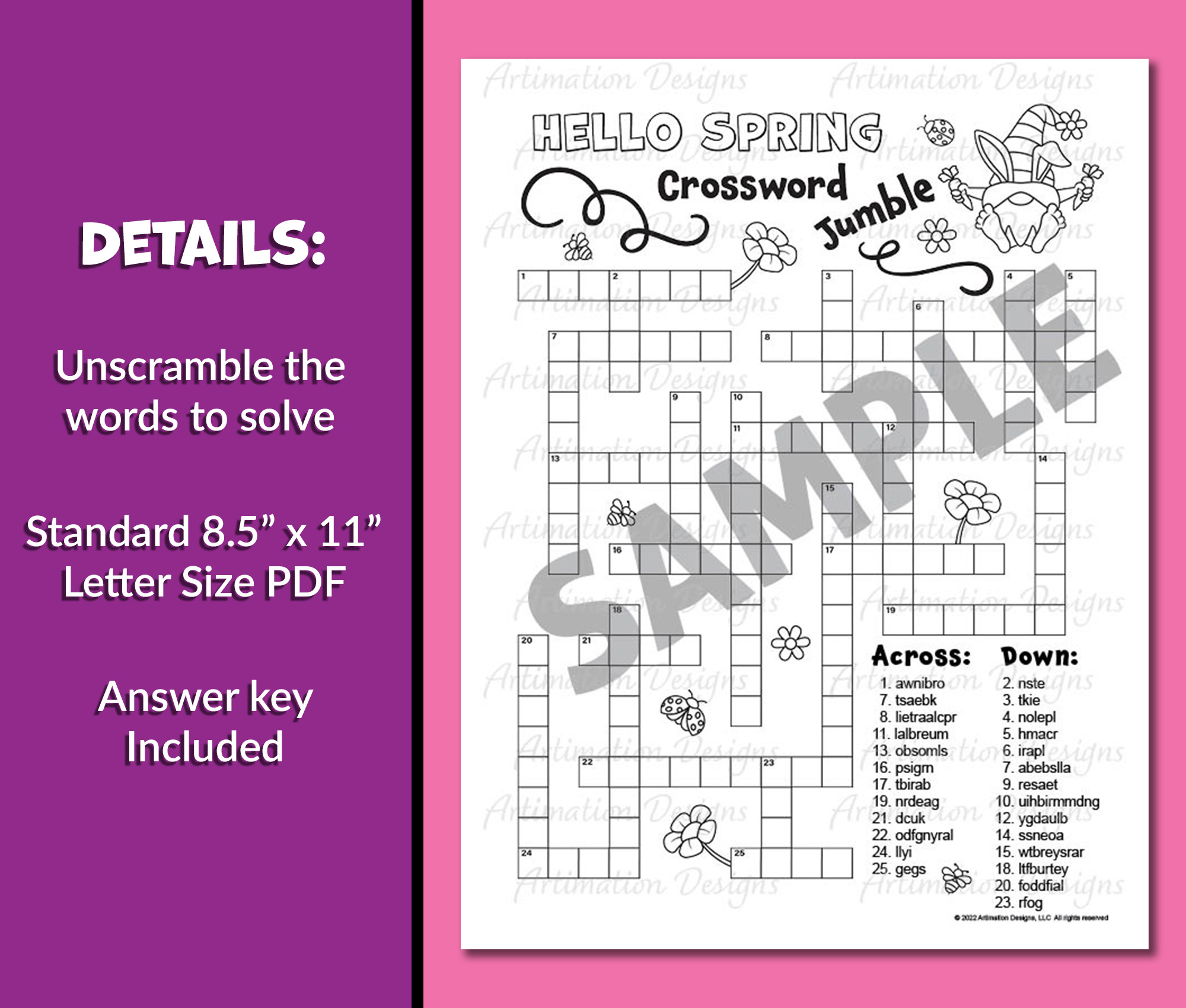 Spring Crossword Puzzle Word Scramble Printable Word Jumble 