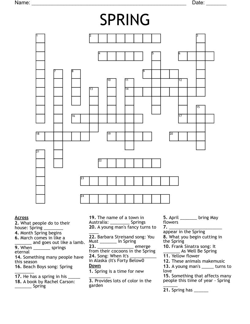 SPRING Crossword WordMint SPRING Crossword WordMint