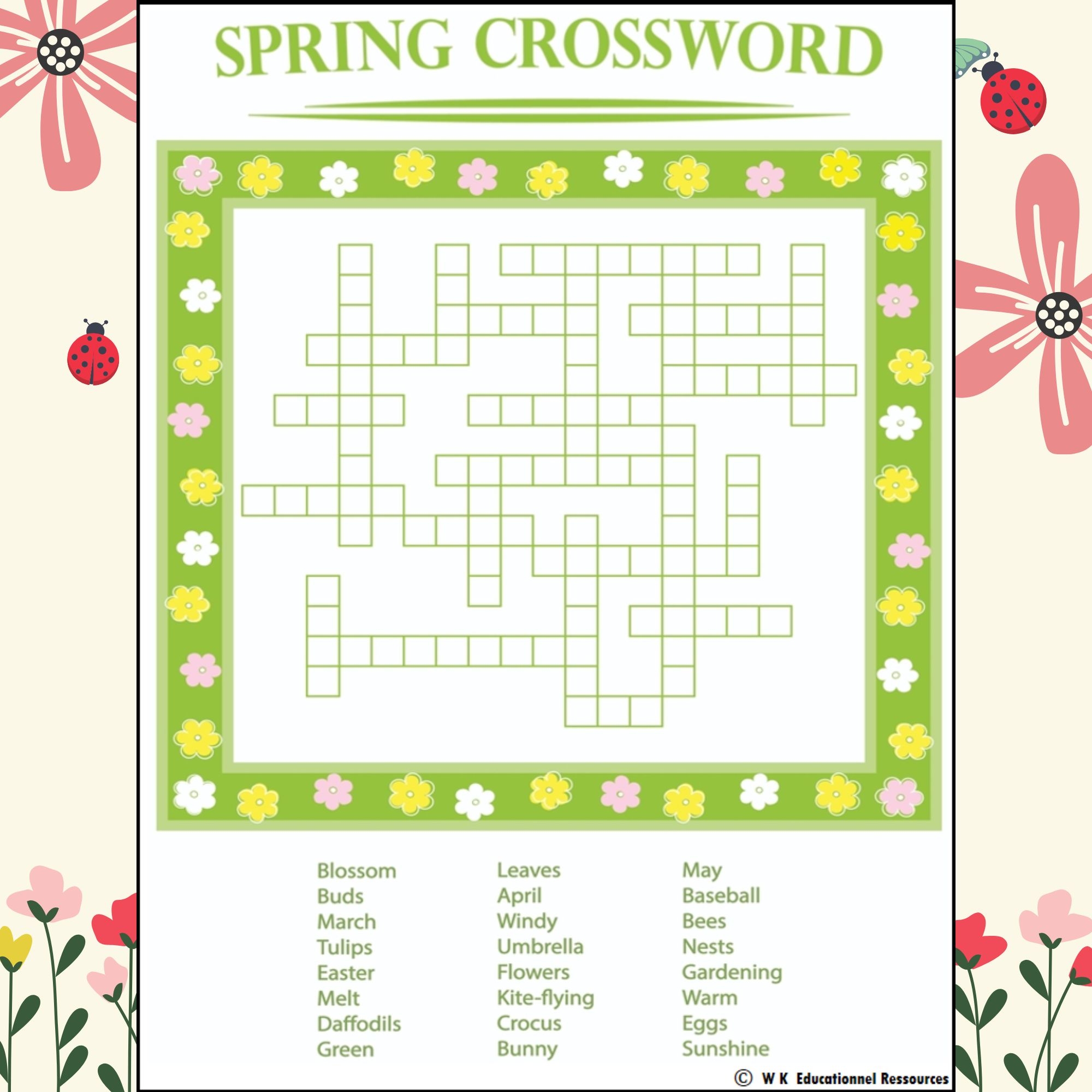 Spring Word Search Crossword Maze I Spy Game Puzzle March Madness Activities