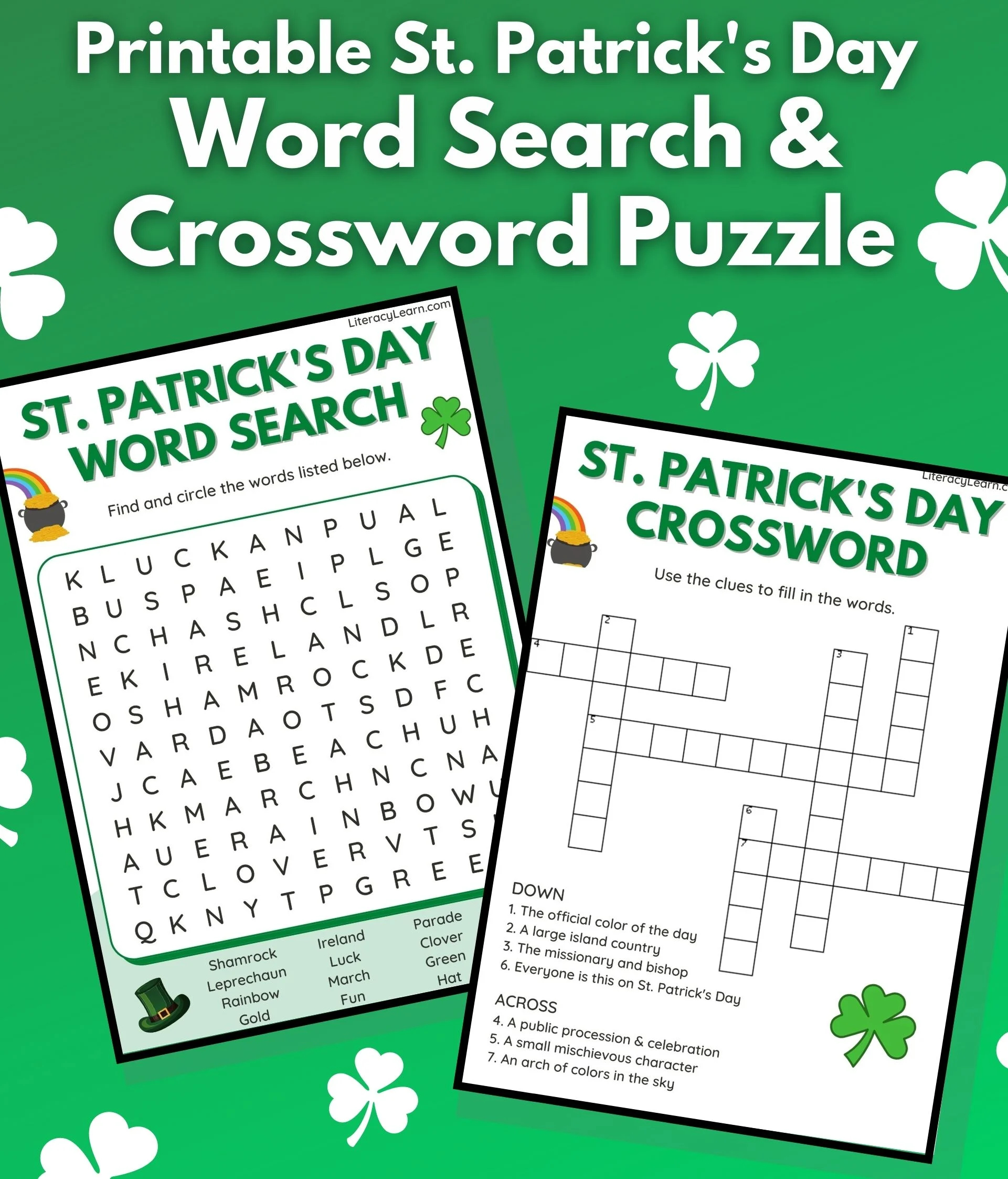 St Patrick s Day Word Search Crossword Literacy Learn