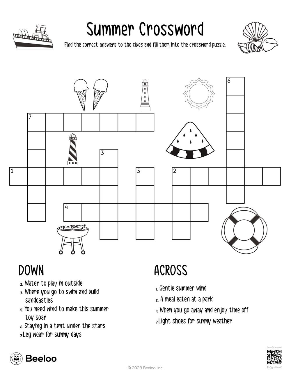 Printable Crossword Grade 1
