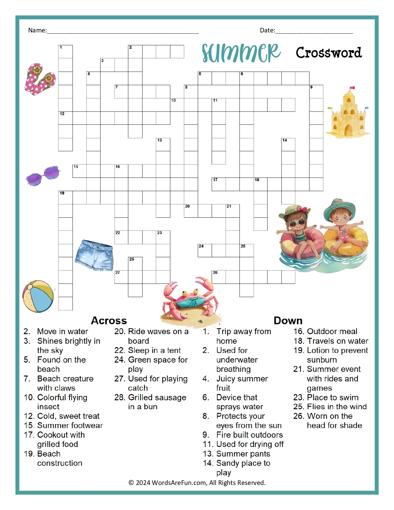 Crossword Puzzles for 3rd Graders Printable